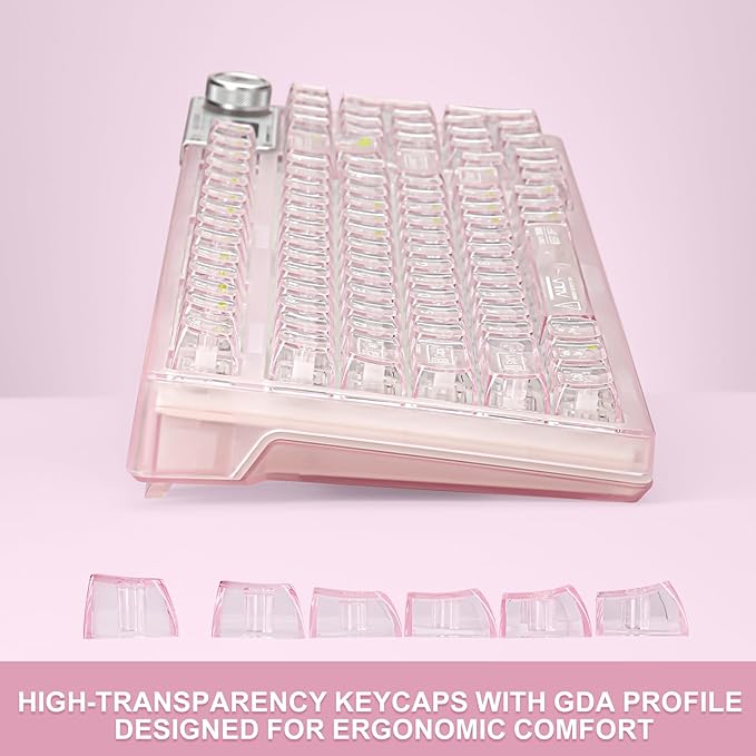 F98 Pro 95% Hot-Swappable Mechanical Keyboard – Transparent Keycaps RGB Backlit Gaming Keyboard Tri-Mode BT5.0/2.4G/USB-C OLED Display 4000mAh Battery Pink