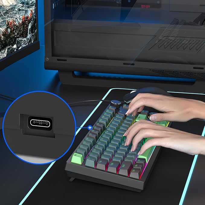Owpkeenthy 75 Percent Gaming Keyboard Gasket Mounted with Knob Wired 82 Key Mechanical Keyboard Hot Swappable Linear Red Switch RGB Backlit for PC Laptop (82 Wave)