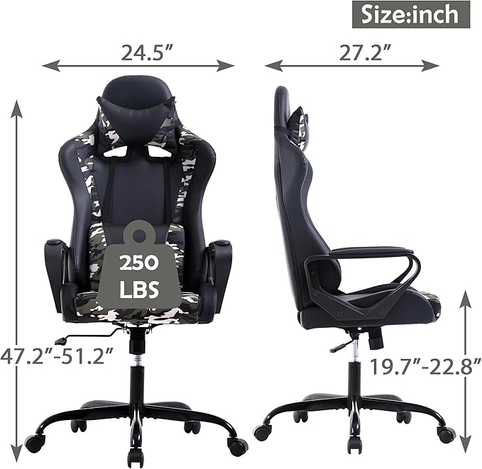 Gaming Chair High Back PU Leather Gaming Chairs Computer Chair with Armrest Headrest and Lumbar Support for Kids Teen Adults Men Women Height Adjustable Gamer Chair Computer Chairs for Adults