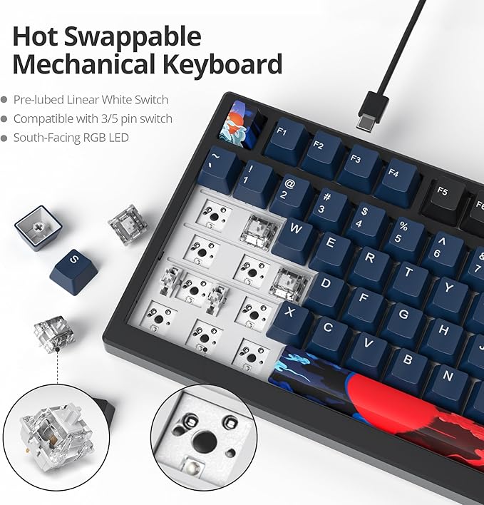 96% Percent Keyboard Programmable99 Keys Wired Hot-swappable RGB Mechanical Gaming Keyboard Gasket Mount with Quiet Pre-lubed switches for Mac/Win (Dark Blue)
