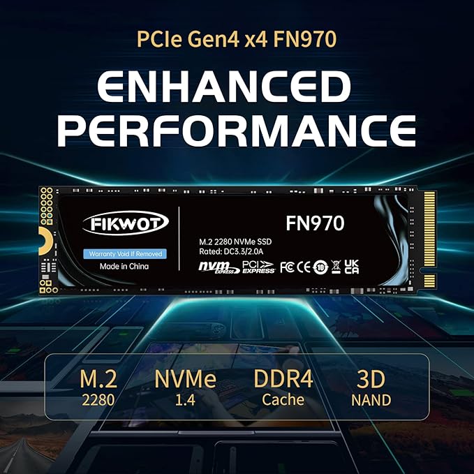 FN970 1TB M.2 2280 PCIe Gen4 x4 NVMe 1.4 Internal Solid State Drive with Heatsink - Speeds up to 7400MB/s Configure DRAM Cache Internal SSD