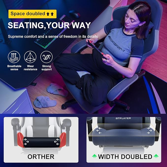 GTPLAYER Gaming Chair Computer Office Chair with Pocket Spring Cushion Linkage Armrests and Footrest High Back Ergonomic Computer Chair with Lumbar Support Task Chair with Footrest