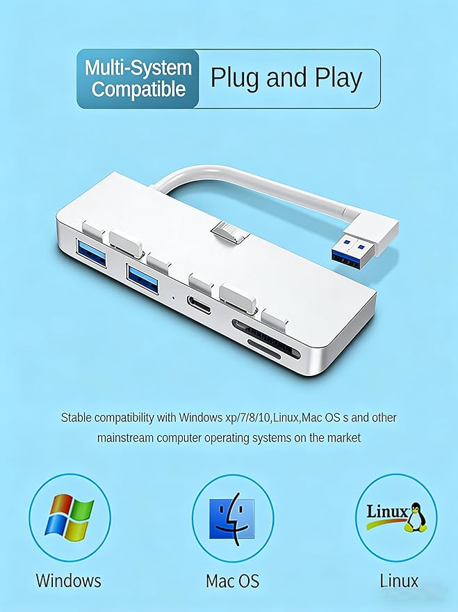USB 3.0 Hub for iMac (2012-2019) 21.5/27 inch Aluminum Front Port Expander with 3 USB-A Ports and SD/TF Card Reader - Slim Plug and Play Adapter for iMac 5K iMac Pro (Not for M1/M3)