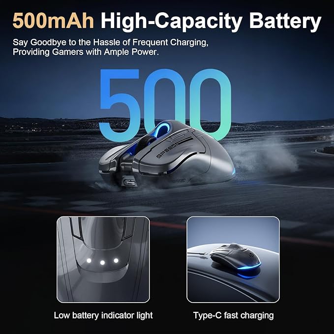 Sports Car Style Wireless Gaming Mouse 12800 DPI Sensor Tri-Mode 2.4G/Bluetooth/Wired 87g Lightweight RGB Backlit 500mAh Battery for PC Laptop Computer (Gray)