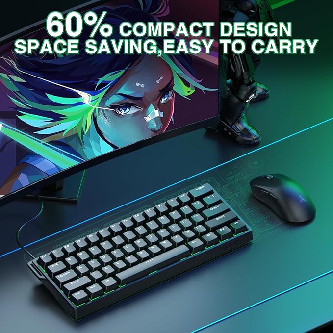 Aula WIN60 HE - 60% Mechanical Gaming Keyboard Wired Magnetic Switch Hot Swappable Adjustable Actuation Rapid Trigger Mode 8000 Hz Polling Rate RGB Small Keyboard 60 Percent Compact Design for PC