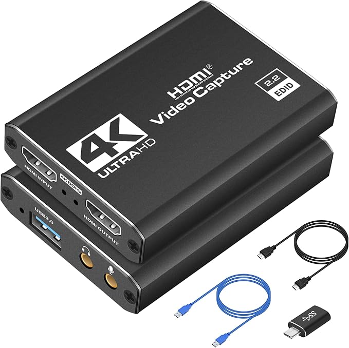 4K HDMI Capture Card USB 3.0 – 1080P 60FPS Gaming &amp Streaming Video Capture Card with HDMI Loop-Out Plug &amp Play Low-Latency Recording for PS5/PS4/Xbox/Switch/OBS/PC/Mac