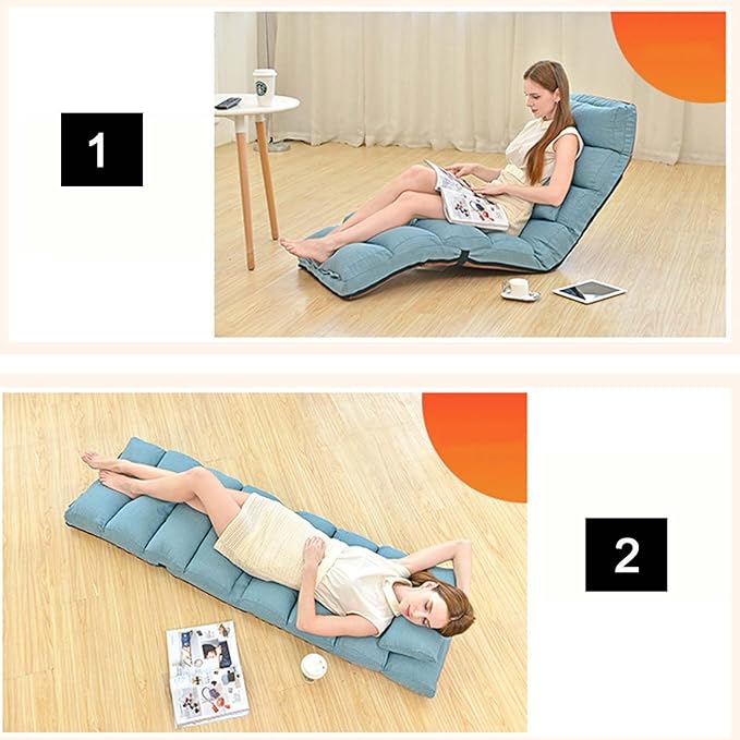 Floor Chairs with Pillow for AdultsFloor Gaming Chair with 3 Position Adjustable Head、Back and Knee SupportNo Assembly Folding Lazy Sofa Chair for GamingSleepingReading (Blue)