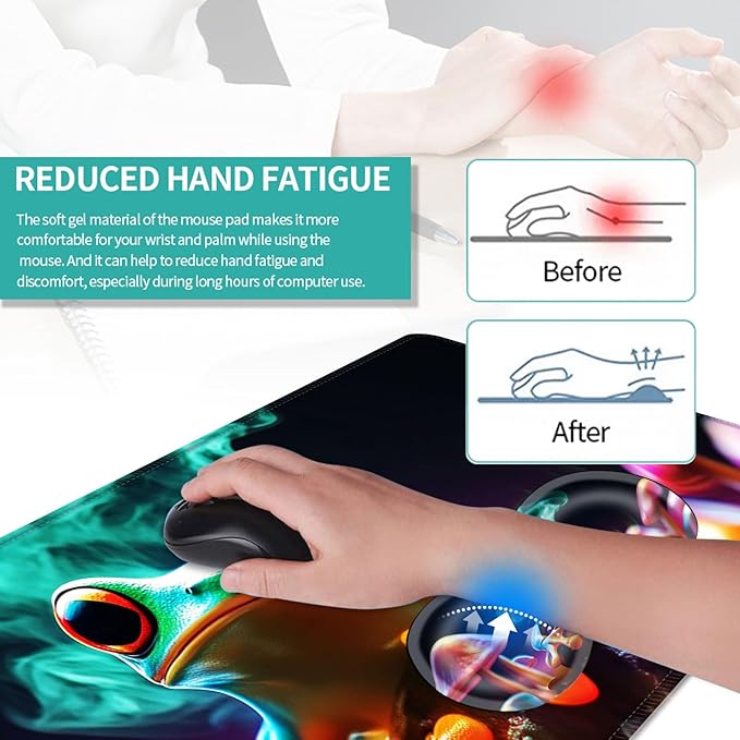 Keyboard Mouse Pad Set Extended Gaming Mouse Pad+Ergonomics Keyboard Wrist Rest Support Memory Foam Easy Typing Pain Relief 4Pcs XL Ultra Thick Desk MatPsychedelic Frog Mushroom