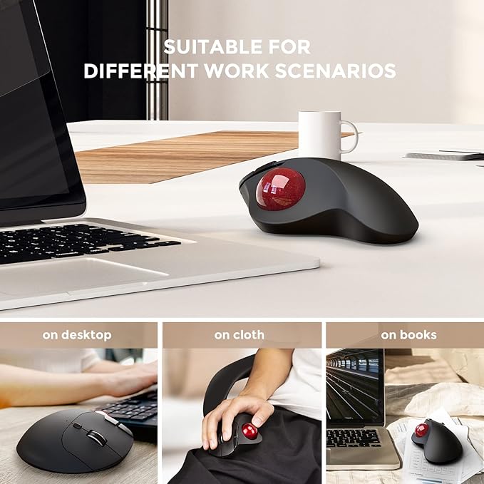 ECHTPower Trackball Mouse Easy Thumb Control Ball Mouse Precision and Smooth Tracking Wireless Mouse Support 3 Device Connection(2.4G or BT) Rollerball Mouse for PC/Laptop/Mac/Windows