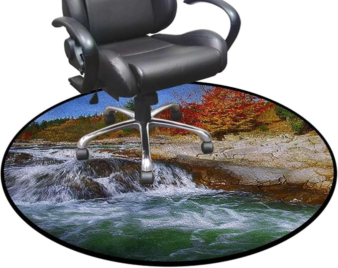 Scarlet Green Chair Mat for Hardwood Floor Round Floor Mats for Office Chair Computer Gaming Desk Mat for Rolling Chair Non-Slip Autumn Shore Colorful Forest Diameter 55 in