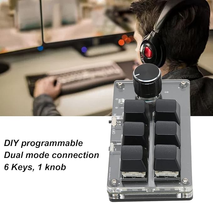 Heayzoki 6 Keys Programmable Keypad Mini Macro Gaming OSU With 1 Knob USB Bluetooth Dual Mode DIY Keyboard for Gaming Media Control Built-in