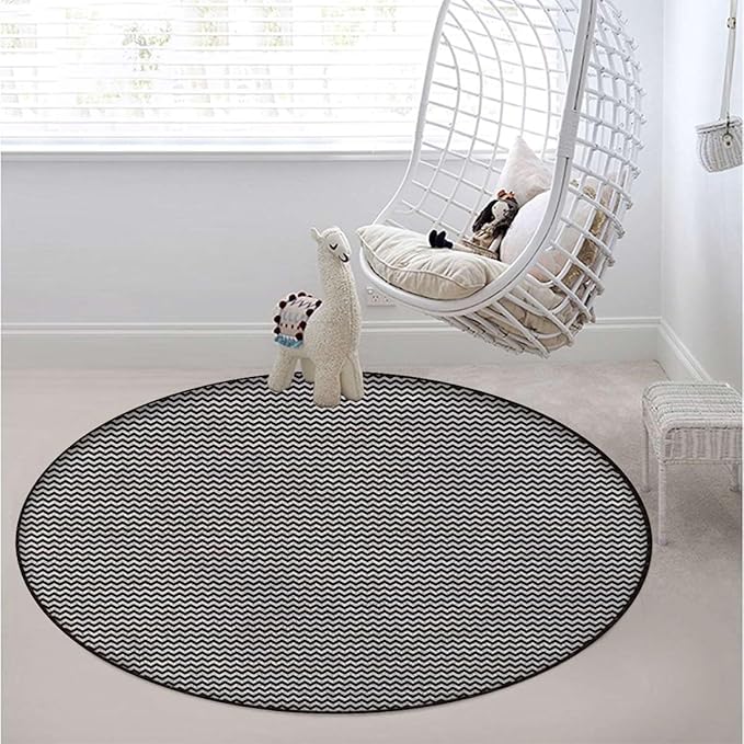 Black White Floor Protector Office Chair Mat Gaming Chair Mat Protects Hardwood Floors Chairs Move Smoothly Classic Retro Tile Monochrome Diameter 39.4 in Grid Mesh Pattern_01237