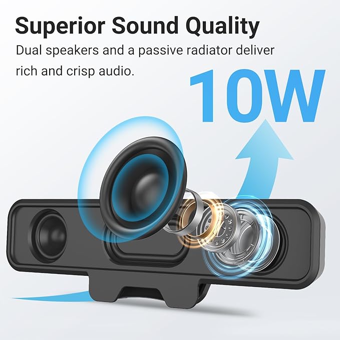 Inwa Computer Speakers for Desktop PC USB Monitor Speakers with Clip Wired Computer Sound Bar for Laptop with Loud Sound &amp Bass Easily Clamps to Monitors (USB-C to USBAdapter Included)
