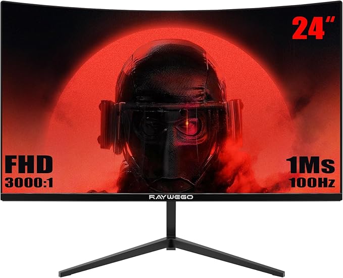 24 inch Curved Monitor 100Hz 1ms Computer Gaming Monitor FHD 1920×1080P3000:1 Contrast Ratio with FreeSync &amp Eye-Care Technology HDMI×1VGA×1 for Gaming Home OfficeWall Mount Install