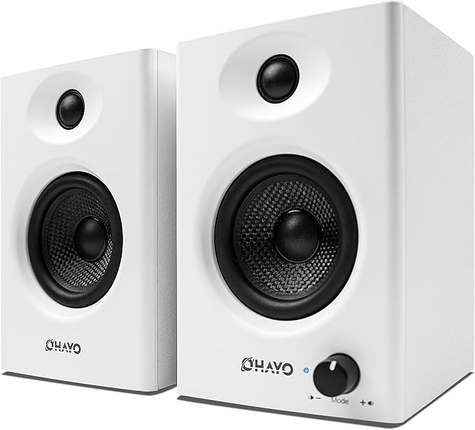 OHAYO 60W Computer Speakers for Gaming and Music Active Bluetooth 5.3 Stereo 2.0 Speakers for Desktop PC Monitor or Laptop Surround Sound Speaker 3.5 mm Aux RCA Input USB-Powered 1 Pair White