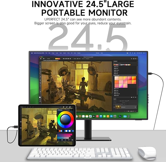24.5 2K Portable Monitor 165Hz Gaming Monitor with 100% sRGB IPS Panel Built-in Adjustable Stand &amp VESA Mount USB-C HDMI External Second Screen for Laptop PC Phone Xbox PS5 Switch