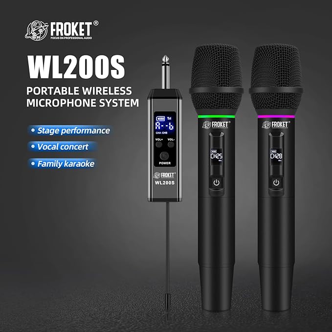 Dual Wireless Handheld Microphone System with RGB Lights 2.4G Stable Transmission 99 Channels Heart-Shaped Pickup for Karaoke Stage Performance Vocal Concert