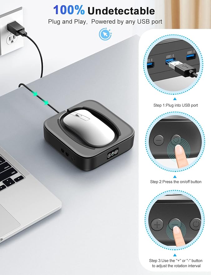 Mechanical Mouse JigglerUndetectable Mouse Mover Jiggler Device with Interval Timer AdiustableLED Display and Random MovementGift for Man Keeping PC/Laptop Active to lmprove Work Efficiency