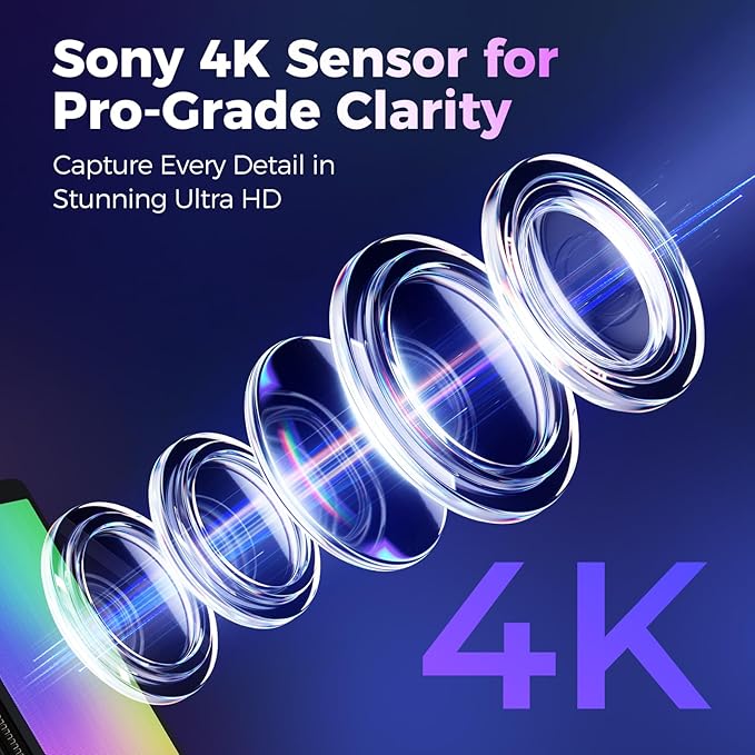 4K Webcam for PC with Microphone &amp Light &amp Privacy Cover Web Camera for Desktop Computer/Laptop/Monitor/Mac 4K UHD Sony Sensor PDAF Auto Focus Dual AI Noise-Cancelling Mics USB Camera