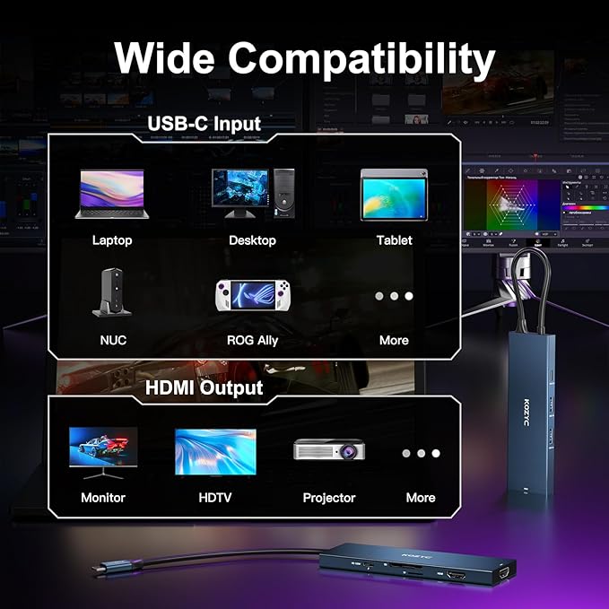 USB C Docking Station Dual HDMI 4K@60Hz 8-in-1 USB C Hub 2 HDMI USBC 3.0 2xUSB-A 3.0 SD/TF 100W PD Laptop Docking Station Dual Monitor Compatible with HP Dell