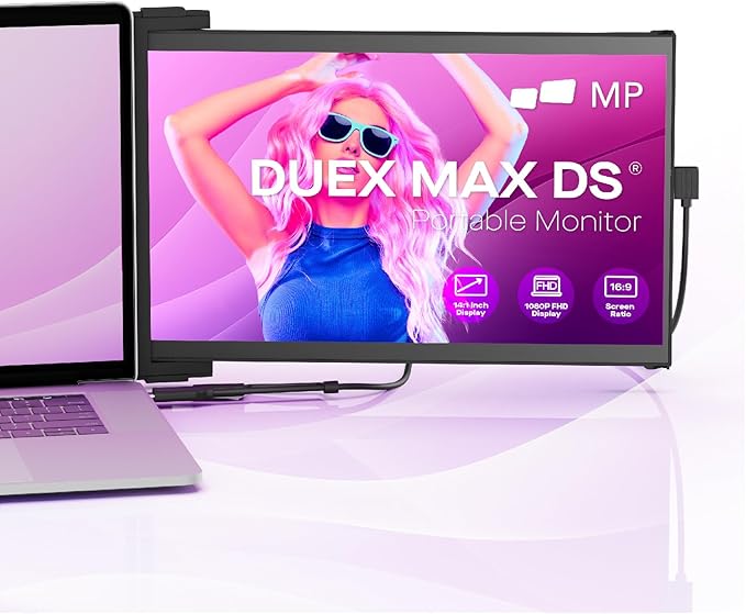 Mobile Pixels Portable Monitor Duex Max DS Laptop Monitor Extender 14.1 Inch 1080P FHD IPS Plug and PlayTravel Monitors Extender for 14''-17 '' Laptops Compatible with Windows/Mac/Android/Switch