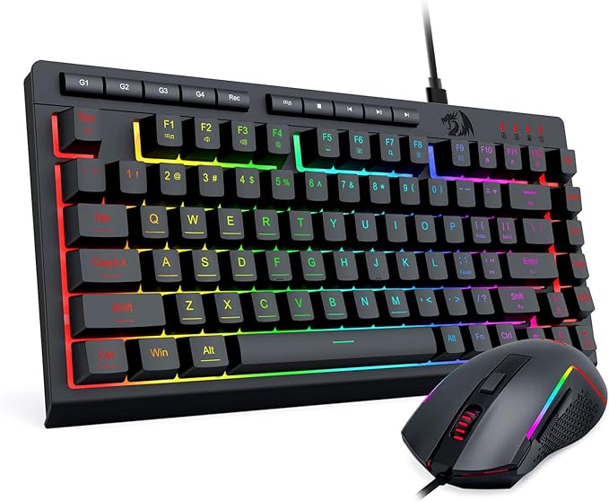 Redragon Wired Gaming Keyboard and Mouse Combo RGB Backlit 75% Mini Macro Membrane Keyboard with Anti-Ghosting &amp Multimedia Keys + 8000 DPI Programmable Optical Mice for PC Laptop