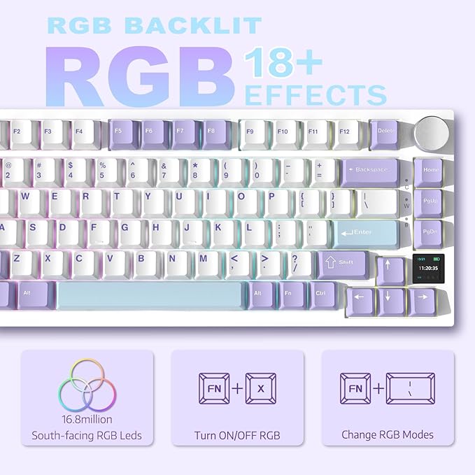 ATTACK SHARK Ajazz Hot Swappable Mechanical Keyboard75% TKL RGB Backlit Wired Gaming Keyboard with Knob ControlPoron FoamSilicon PadGasketNKROPBT Keycaps for Win/MacSea Salt Linear Switch