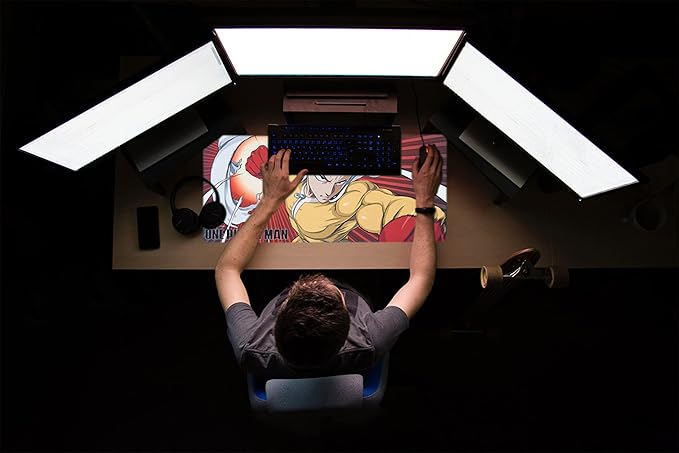 Grupo Erik One Punch Man Saitama XXL Mouse Mat - Desk Pad - 31.5 x 13.78 Non-Slip Rubber Base Mouse Pad Gaming Mouse Pad Keyboard Mouse Mat - One Punch Man Manga