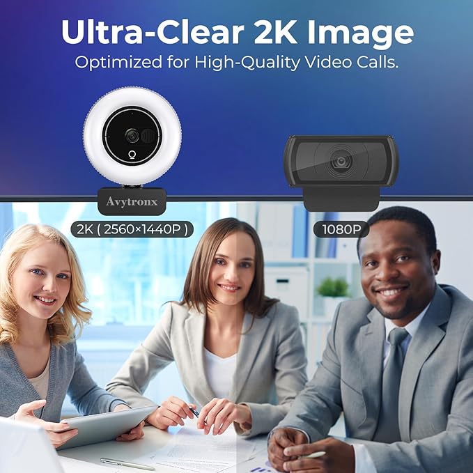 2K Webcam for PC with Microphone &amp Built-in Light USB Computer Camera for PC/Laptop/Mac/Monitor Streaming Webcam with Privacy Cover for Zoom/Skype/Teams/Video Calling/Conference/Online