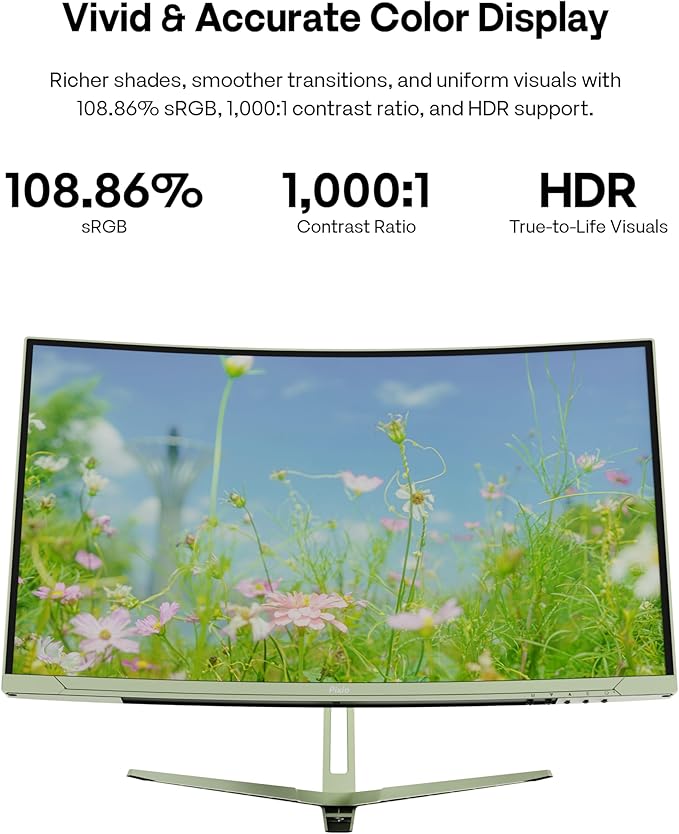 Pixio PXC248 Wave Mint Green 24 inch 200Hz Refresh Rate FHD 1080p Resolution 1500R Curve Fast VA Panel 1ms GTG Response Time Adaptive Sync HDR Curved Gaming Monitor