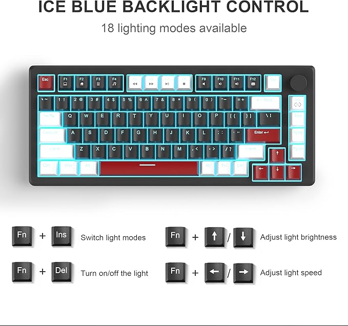 MageGee 75% Mechanical Gaming Keyboard Compact Blue Backlit Wired Gaming Keyboards with Yellow Switches EVA Foam Knob Control STAR75 Portable NKRO PC Gaming Keyboard - White &amp Black