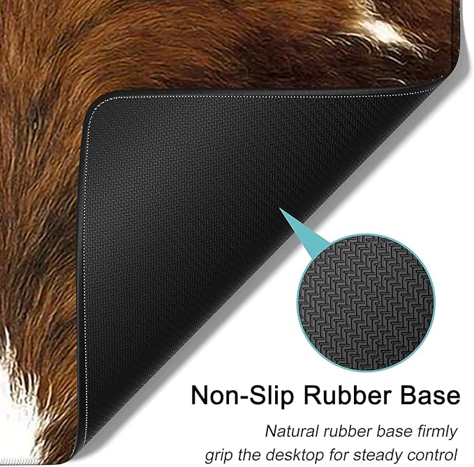Large Mouse Pad Extended Office Desk Pad 31.5x11.8in Ergonomic Memory Foam Mouse Wrist Rest Support for Home Office Computer Writing Pad Cute Faux Brown Cowhide Fur Pattern XXL Gaming Mouse Mat