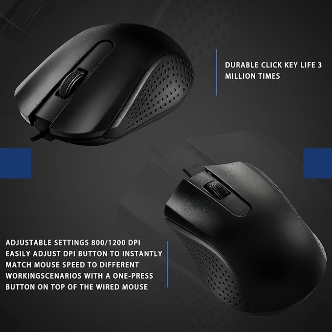 Bonuci 30 Pack USB Wired Mouse 3 Button Corded Computer Mice Bulk USB Mouse for PC Desktop Laptop Office School Classroom Use(Black)