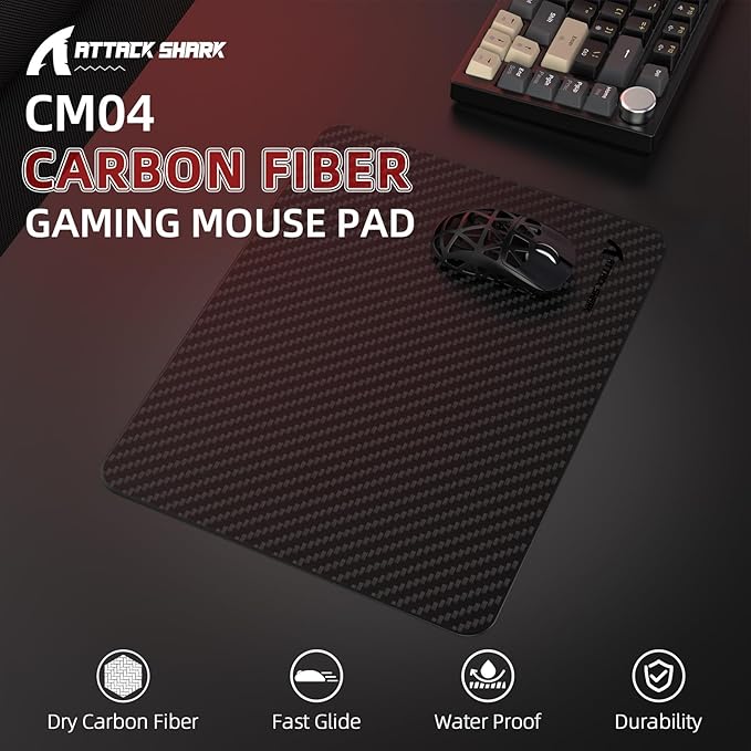 Attack Shark CM04 Carbon Fiber Gaming Mouse MatEsports Mouse Pad G240Smooth Glide Feeling with Steady ControlWaterproofNon-Slip Rubber Base Stitched Edge Gamer Office Home (14 x 11)