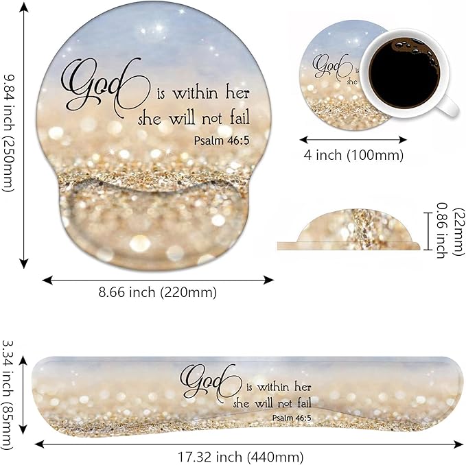 Keyboard Wrist Rest and Mouse Pad Wrist Rest Support Set with Coasters Non-Slip PU Base for Gaming and Office Comfortable &amp Lightweight for Easy Typing &amp Pain Relief - Quote Bible Verses Psa