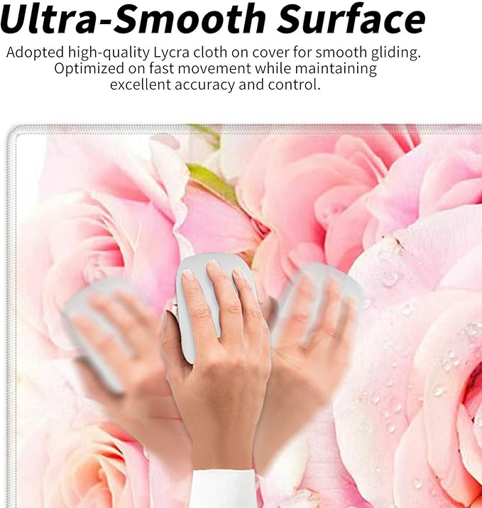 Desk Pad Mat Large Mouse Pad XL Extended Mousepad Gaming with Pink Rose 31.5 *11.8 Huge Mouse Pads for Computer Laptop Home Office + Cup Coaster