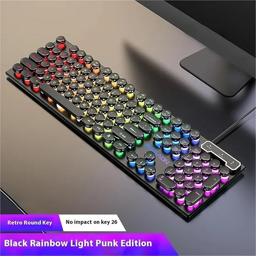 104 Key Backlit True Mechanical Feel Keyboard Wired Gaming Keyboard Illuminated Retro Keyboard Gaming PC Laptop Office(Black with RGB Light)