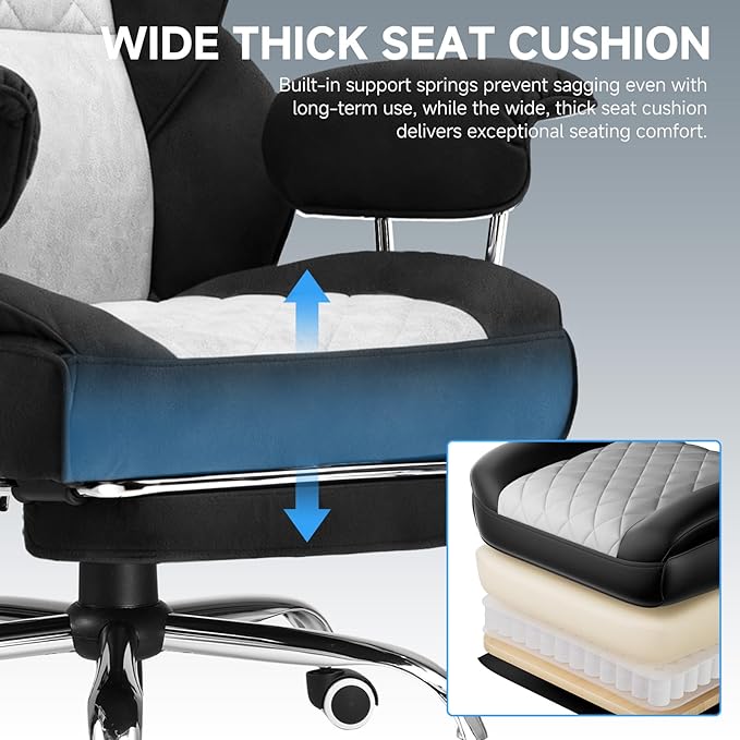 GTPLAYER Gaming ChairOffice Chair with Pocket Spring Lumbar Support Ergonomic Comfortable Wide Office Desk Computer Chair with Outward Fixed Soft Armrests and Footrest (Fabric Black &amp Gray)