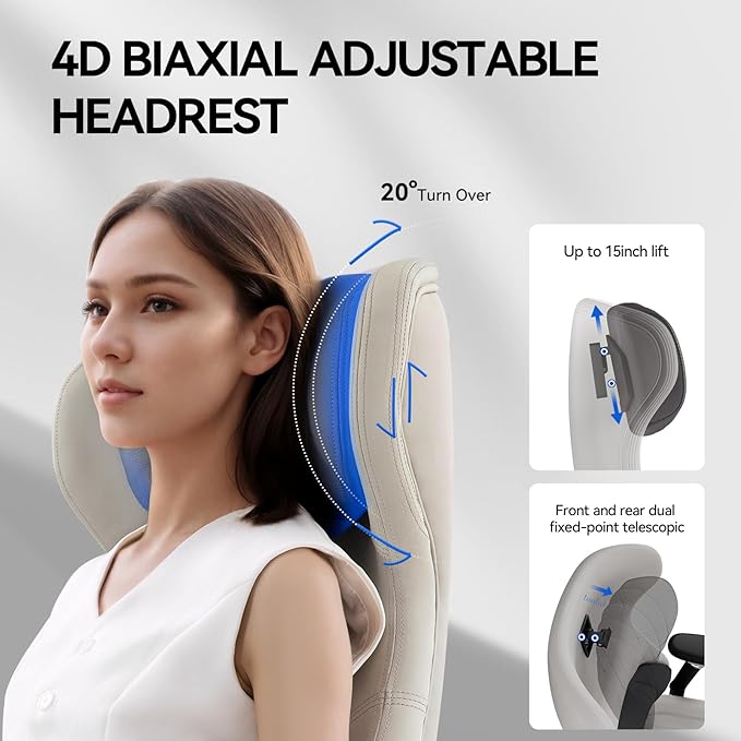 EMIAH Ergonomic Office Chair with Foot Rest Reclining Office Chair with Adjustable Arms and Headrest High Back Gaming Chair with Lumbar Support PU Leather(Beige)