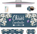 4 in 1 Ergonomic Keyboard Wrist Rest &amp Mouse Pad Wrist Rest Set Large XXL Gaming Desk Mat 31.5x 11.8 with Non-Slip Base Memory Foam for Home Office Study Gaming Floral Quote Chaos Coordinator