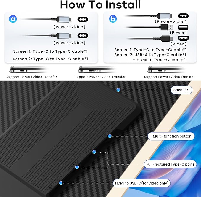Laptop Screen Extender 15.6'' 1080P FHD Laptop Monitor Extender with 235°Rotation Detachable Dual Monitor Plug &amp Play Triple Screen for 13-17.3 Laptops Compatible with Mac/Wins/Android/Dex
