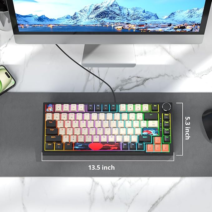 Fogruaden Wired 75 Percent Gaming Keyboard RGB Backlit 75% Percent Mechanical Keyboard Gasket Mount TKL Mechanical Keyboard Hot Swappable Red Switch NKRO Compact Gaming Keyboard with Volume Knob