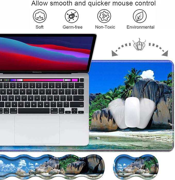 Ergonomic Keyboard Wrist Rest &amp Mouse Pad Wrist Rest Set Large XXL Gaming Desk Mat 31.5x 11.8Non-Slip Base Memory FoamEasy Typing Pain Relief for Office &amp Home Beaches Scene France Seyc