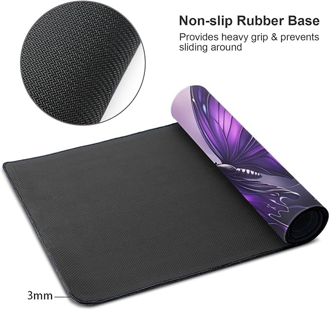 Purple Butterfly Desk Cover MatExtended Large Mouse PadComputer Laptop Mat Desk Decor for Office Game Home 30x16 Inch