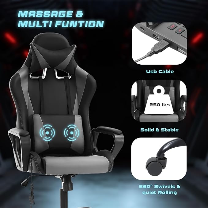 PayLessHere High Back Gaming Chair PC Computer Chair with Lumbar Support Arms Headrest Executive Racing Style Ergonomic Office Chair with Adjustable Rolling Swivel PU Leather Desk Chair