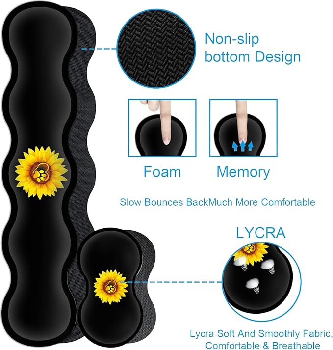 Gaming Mouse Pad Set Large Mouse Pad and Ergonomic Memory Foam Keyboard Wrist Rest Support Easy Typing Pain Relief Writing Mat Extended Office Desk Mat Sunflower Dog Paw Print Black Mouse Pad