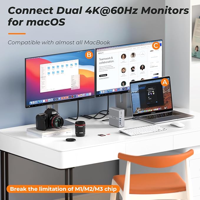 DisplayLink Docking Station Dual Monitor 4K@60HZ for MacBook Windows TobenONE Universal Mac mini M4 Dock with 2 HDMI &amp 2 DP 65W Power Delivery 7 USB USB-C 3.1 Ethernet SD/TF