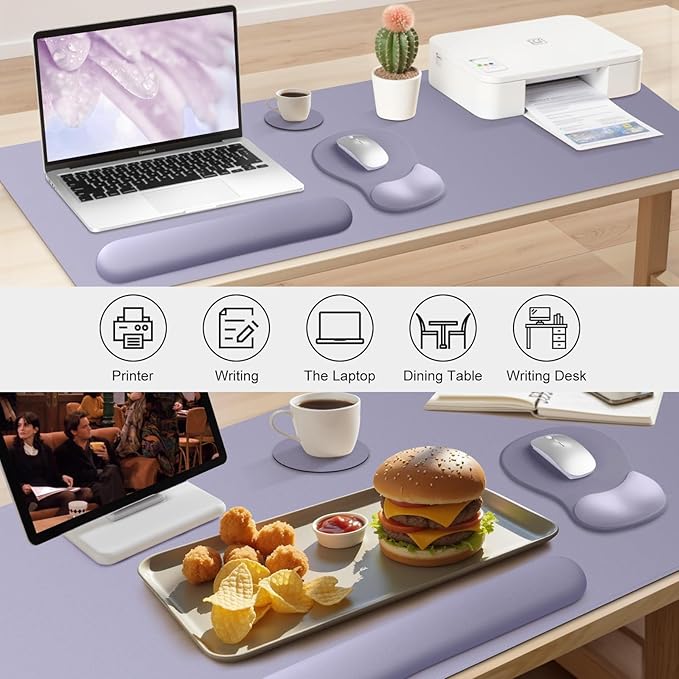 4-in-1 Large Gaming Mouse Pad Keyboard Wrist Rest Pad &amp Wrist Support Mousepad Set Extended Desk Pad Waterproof Desk Mat Protector for Home Office Decor Study Game 35.4×15.7 Inches I Noble Purpl