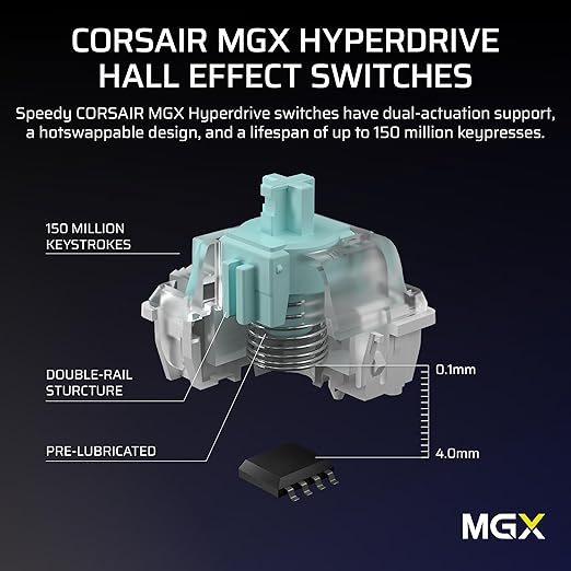 Corsair Vanguard PRO 96 Wired Hall Effect Magnetic Mechanical Gaming Keyboard – 96% Layout MGX Hyperdrive Switches 8000Hz Polling Rapid Trigger Virtual Stream Deck SOCD Flashtap QWERTY US