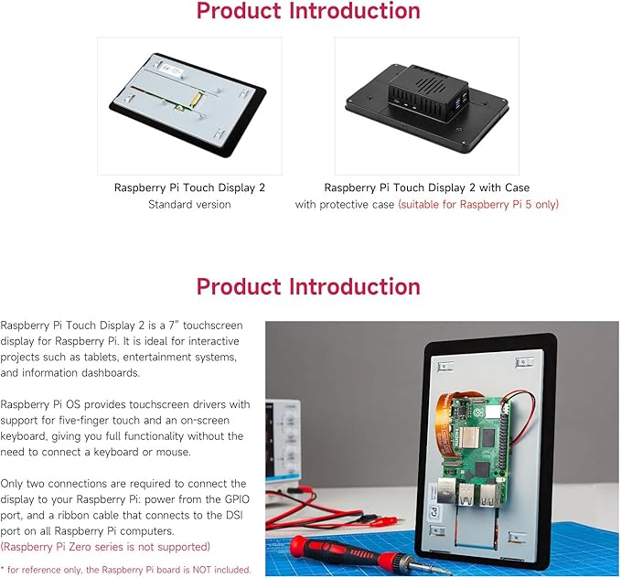 Waveshare Official 7inch Capacitive Touch Display Compatible with Raspberry Pi 720 × 1280 IPS DSI Interface 5-Point Touch Comes with Protective Case